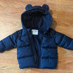 Old Navy Dark Navy Toddler Puffer Jacket with Hooded Bear Ears